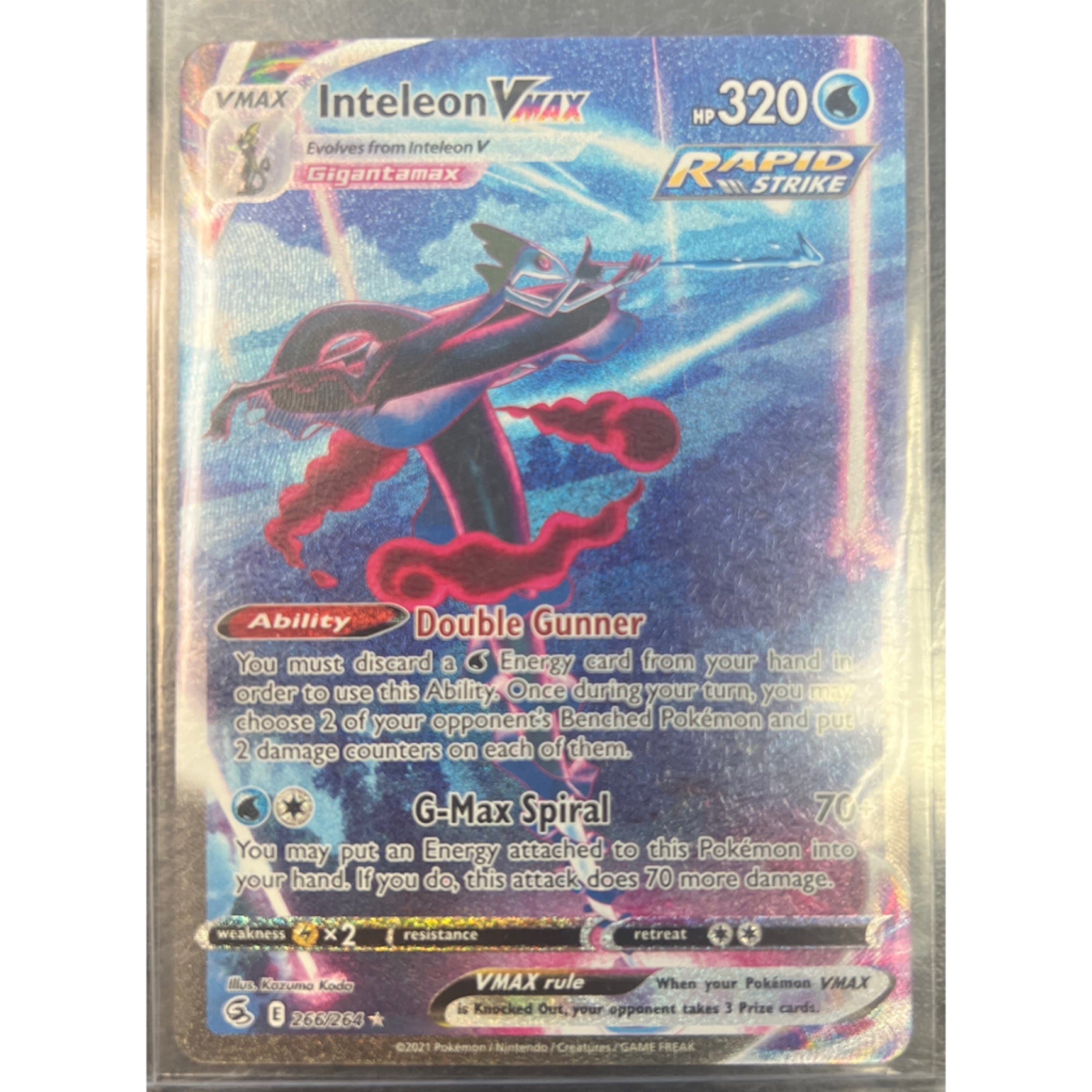 gigantamax inteleon pokemon card VMAX 2021 Sword & Shield: Fusion Strike #266/264 Holo (Alternate Art Secret) Price Guide VMAX rule Inteleon VMAX 266/264 | Trading
